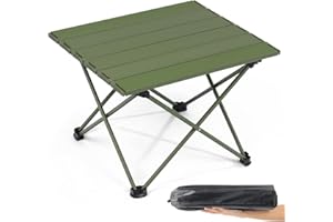 Outplea Small Folding Camping Table with Carry Bag, Portable Collapsible Compact Side Table, Mini Lightweight Aluminum Roll U