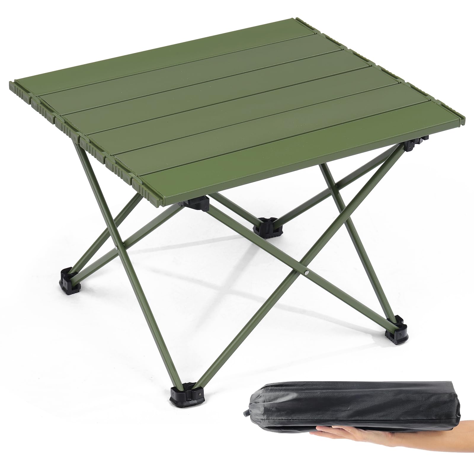 Outplea Small Camping Table Foldable, Lightweight Aluminum Roll-up Picnic Table, Outdoor Table Portable for BBQ Fishing Beach, Green