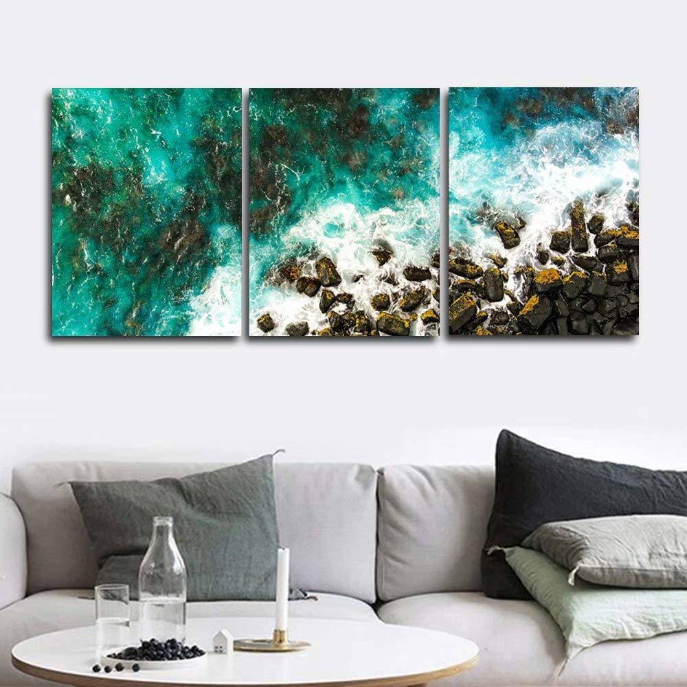 Amazon Com Canessioa Wall Art Canvas Emerald Green Sea Wave