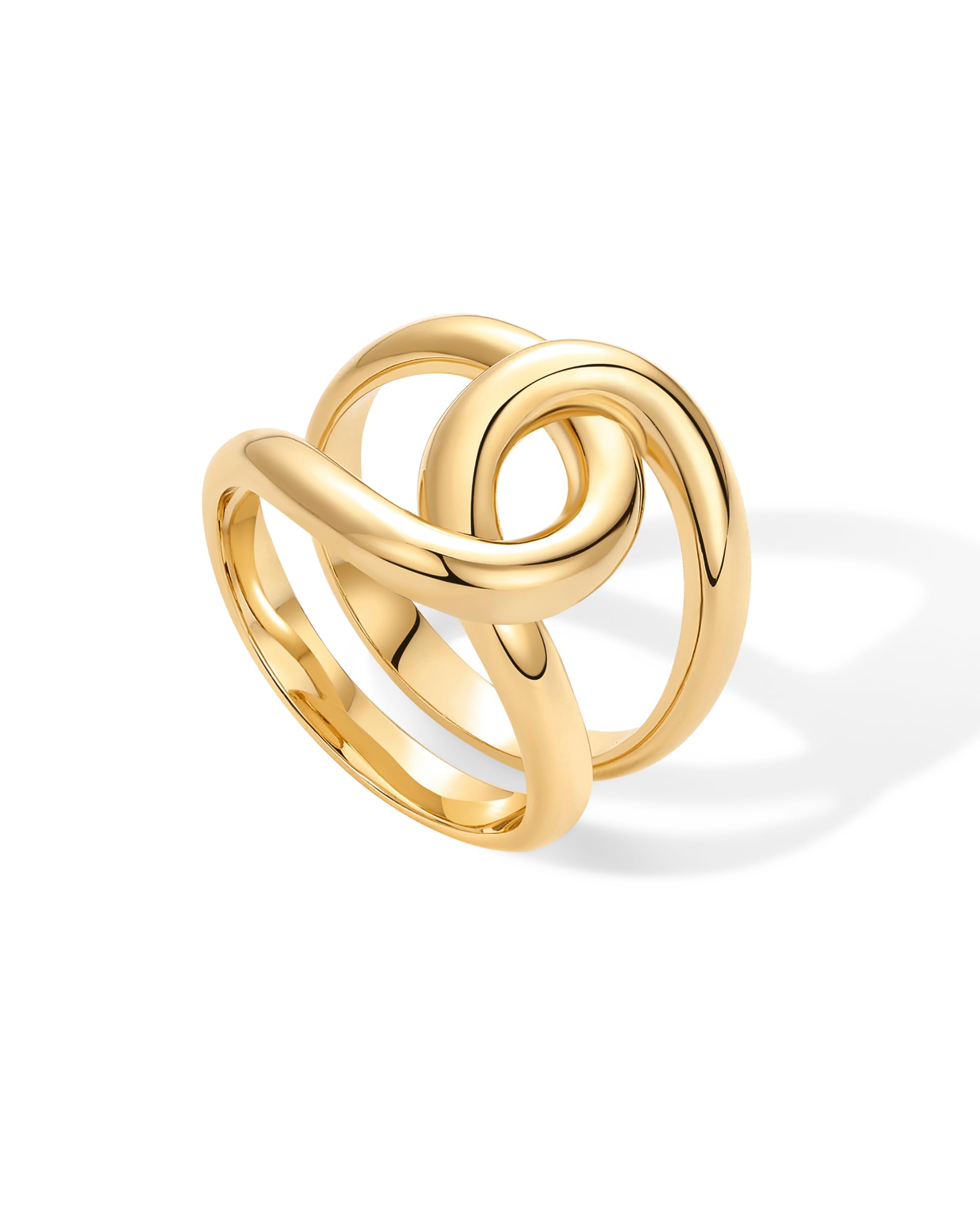 Photo 1 of PAVOI 14K Yellow Gold Plated Chunky Interlock Statement Ring for Women | Interloop Band Thick Link Stackable Rings | Size 6