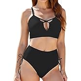 Buauty Bikini Sets for Women High Waisted Sexy Swimsuit Two Piece Front Cut-Out Strappy Bathing Suit Women 2026 Black