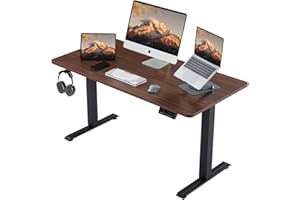 Deroavixe Electric Standing Desk, Height Adjustable Desk with 4 Memory Height Settings, 48 x 24 Inches, Home Office Workstation (Dark Walnut Desktop + Black Frame)