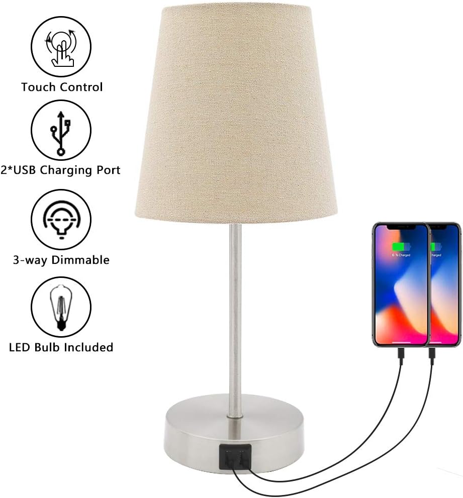 Yueximei Touch Control Table Lamp,3 Way Dimmable,2 USB