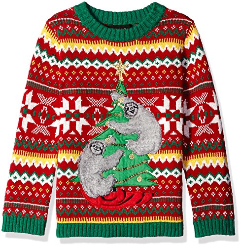 Blizzard Bay Little Boys Boys' Decorating Sloths Xmas Sweater, red/Green, 5 M