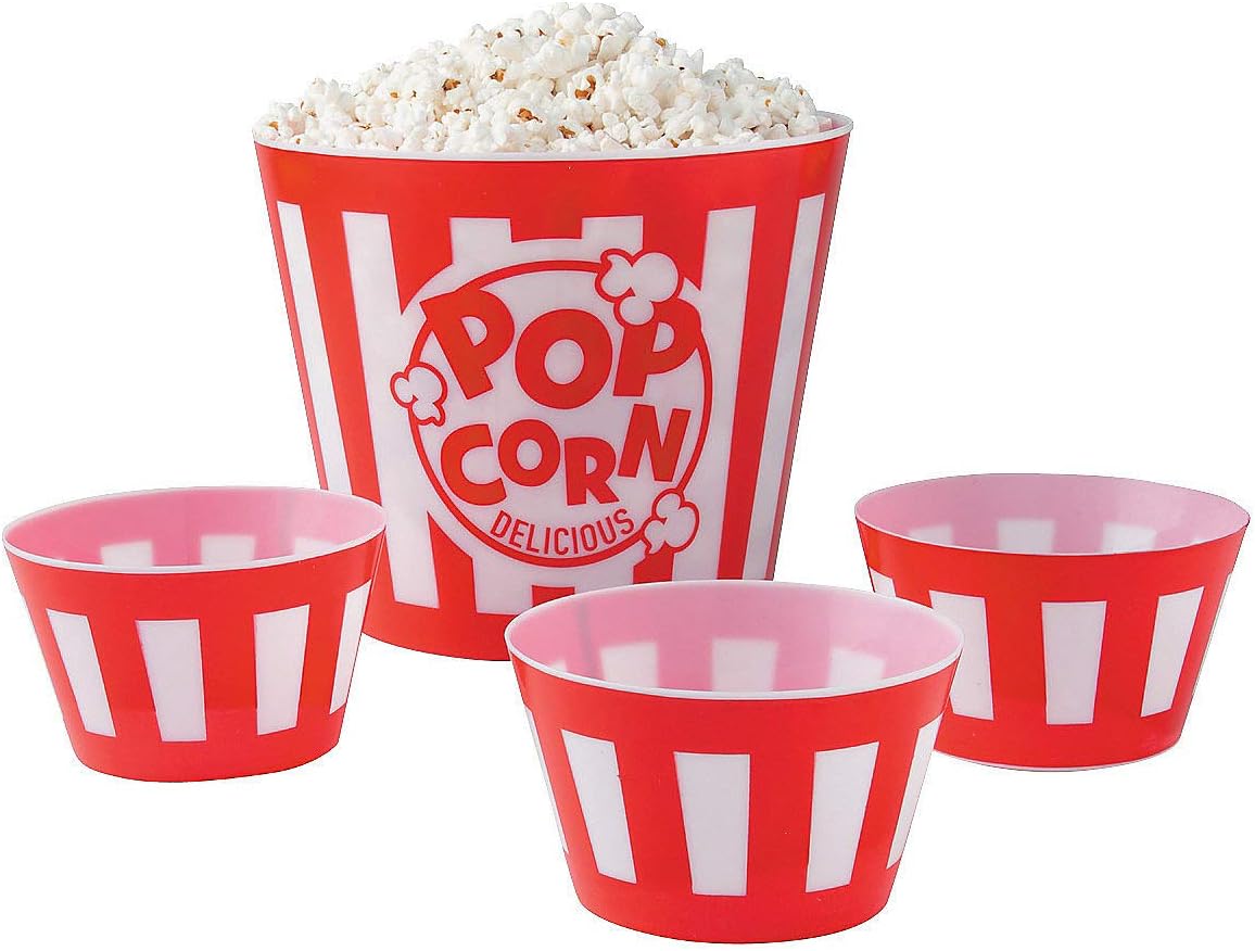 Popcorn Bowl Serving Set 1 large serving bowl and 4