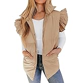 Valphsio Women's Puffer Vests Ruffle Sleeve Winter Button Down Padded Gilet with Pockets