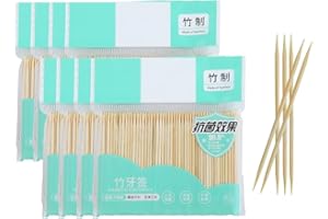 HOMQUEN 2400 Bamboo Wooden Toothpicks,Sturdy Safe Toothpick, Natural Wood Toothpicks,Used for Party, Appetizer, Barbecue, Fruit, Teeth Cleaning Toothpicks(8 Pack/2400 Piece)