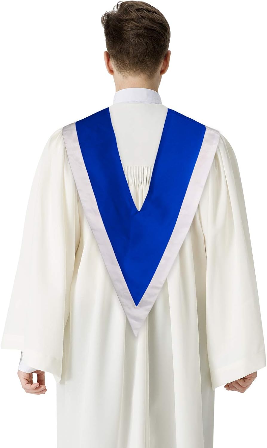 IvyRobes Unisex Reversible V Shape Choir Stole with Border Royal Blue/White: Clothing