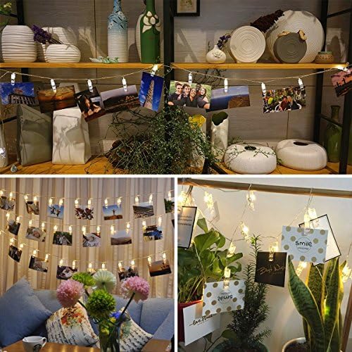 MBSSHI LED Photo Clips String Lights, USB Powered, 12 Feet 30 LED Clips Lights, Warm White Christmas Wedding Festival Party Lights for Hanging Pictures Notes Paintings Card (Warm White)
