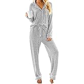 PrinStory Womens Pajama Sets Long Sleeve Pajamas Set Button Down Pjs Sets for Women 2 Piece Lounge Set