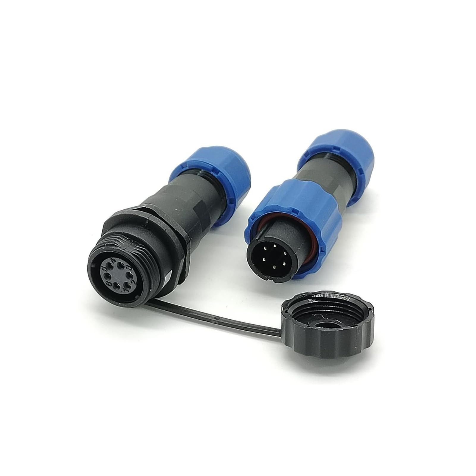 Elecbee SP13 Series 6 Pin Aviation Waterproof Connector, Industrial Aviation Plug Socket Circular Cable Connector IP68 Male Plug Female Socket in Line Type One Pair with Waterproof Cover