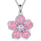 URONE Cherry Blossom Necklace925 Sterling Silver Pink Flower Necklace Cherry Blossom Jewelry Gifts For Women