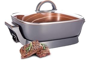 NOZAYA Extra Deep Electric Skillet Nonstick - Serves 3 to 5 People (6Qt.)