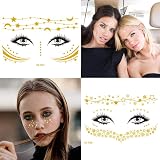 Rosymormor 14 Sheets Gold Metallic Face Temporary Tattoos Women Girls Festival view 6