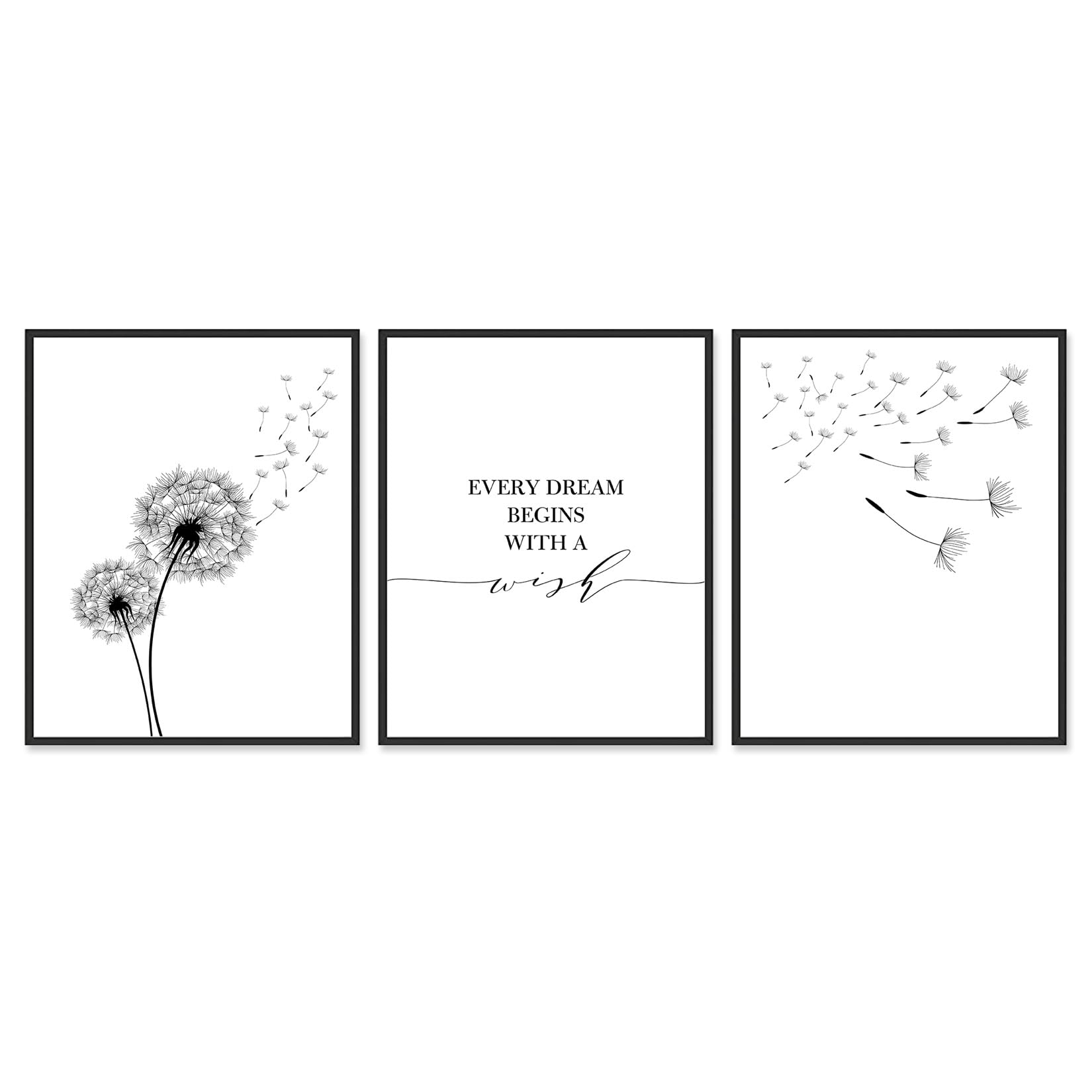 Dandelion Plant Decor Posters for Bedroom, 11x14 Canvas Prints Unframed Set of 3, Black and White Wall Art for Living Room Poster