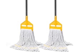 KeFanta 2 Pack Commercial Mop Heavy Duty Industrial Mops,60 inch Long Handle with Looped-End String Cotton Wet Mop Head Replacement for House,Kitchen,Laminate,Tile,Vinyl,Hardwood Floor Cleaning
