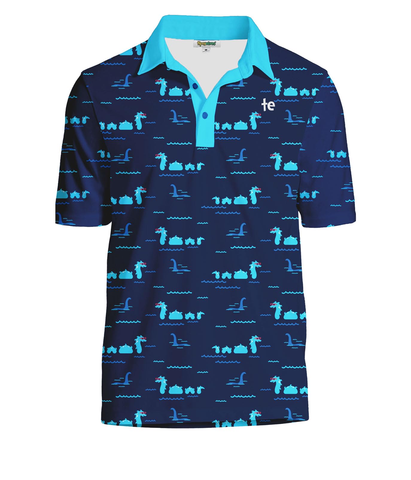 Tipsy Elves Men's Golf Polo Shirt - Moisture Wicking, Stretch Fabric, Athletic Fit - Blue Nothin' But Nessy Performance Polo - Small Image