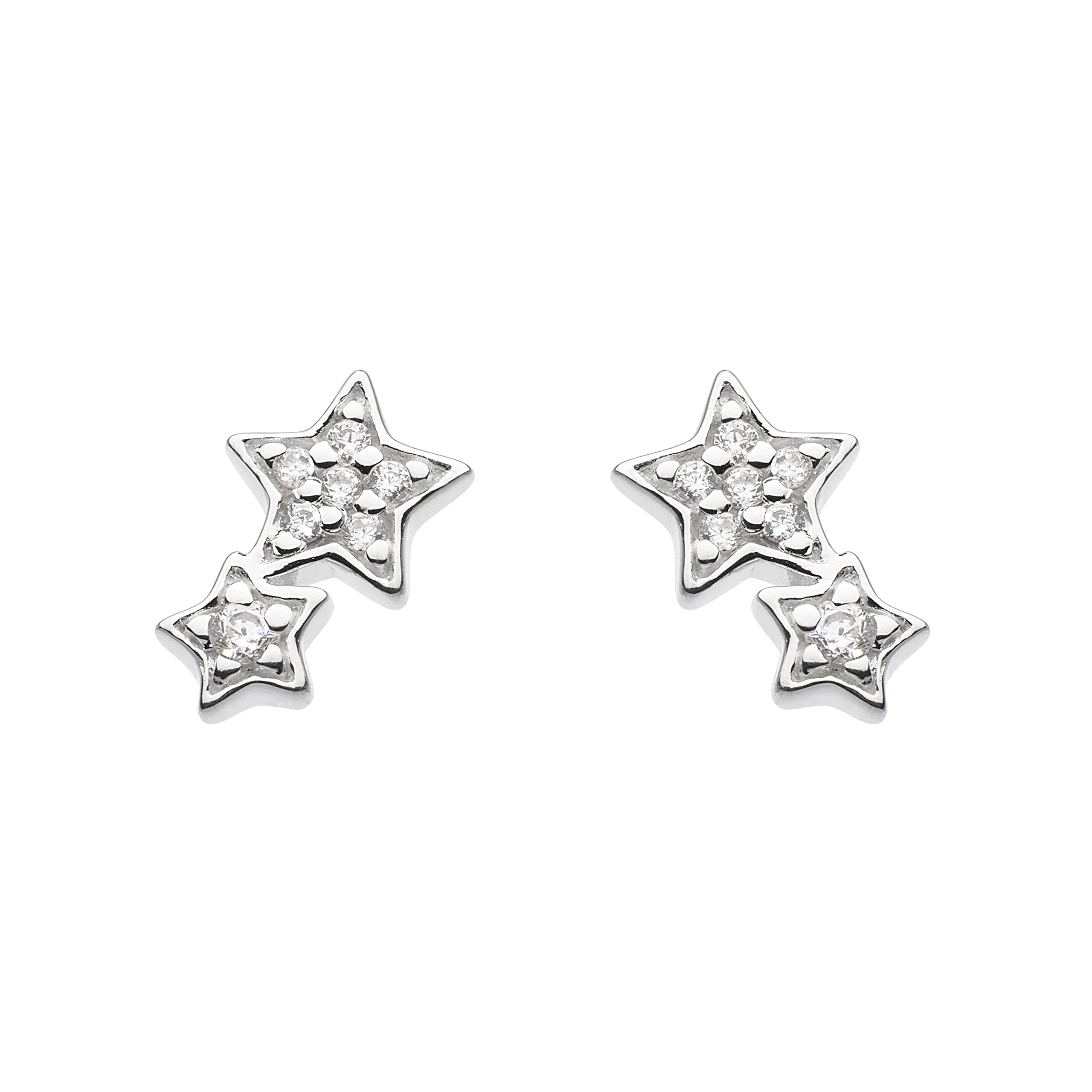 DEW Sparkling Shooting Twin Star Stud Earrings – Sterling Silver, Pavé Cubic Zirconia, Celestial Style, Gift Idea