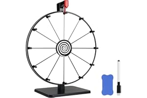 Pionites 12 Inch 12 Slots Prize Wheel Tabletop Fortune Spin with Dry Erase Marker and Eraser for Engaging Home Parties, Trade Show, Carnival Events (12''12Slots White)