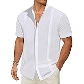 JEKAOYI Mens Casual Linen Button Down Short Sleeve Shirts Beach Summer Spread Collar Pocket Tops