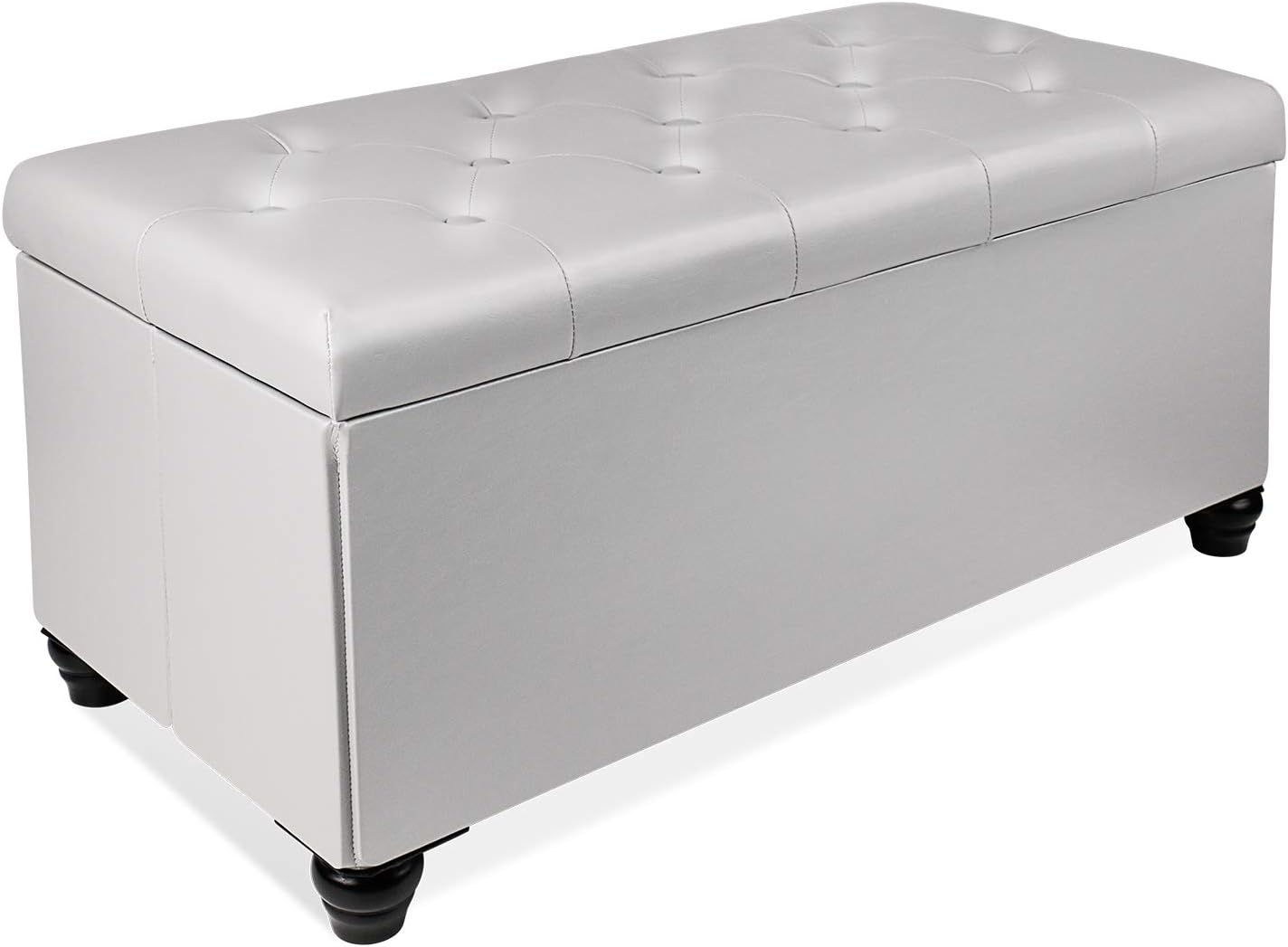Leader Accessories Folding Large Storage Ottoman Strong and Durable Needle Stitching Faux Leather Footstools Ottomans, 76x38cm (Light Grey)