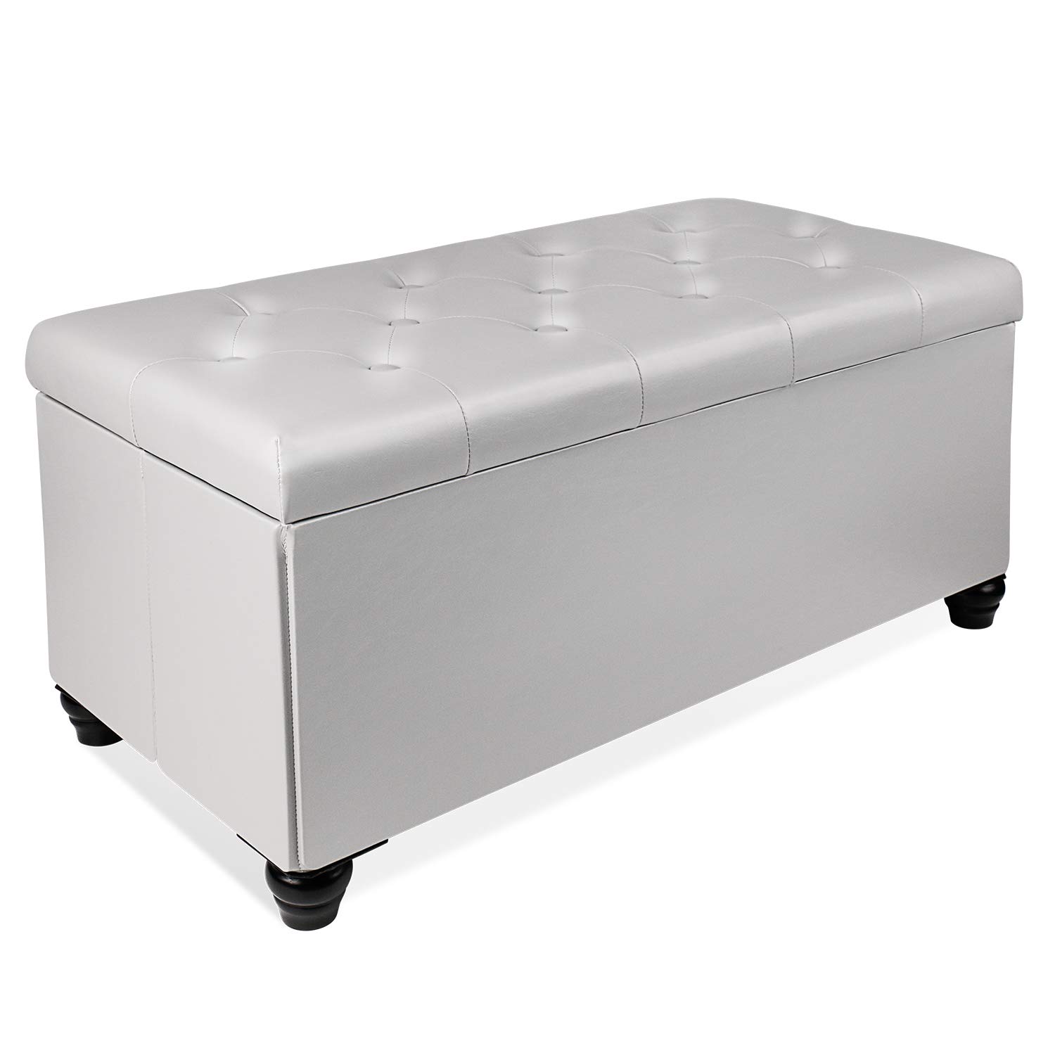Leader Accessories Folding Large Storage Ottoman Strong and Durable Needle Stitching Faux Leather Footstools Ottomans, 76x38cm (Light Grey)