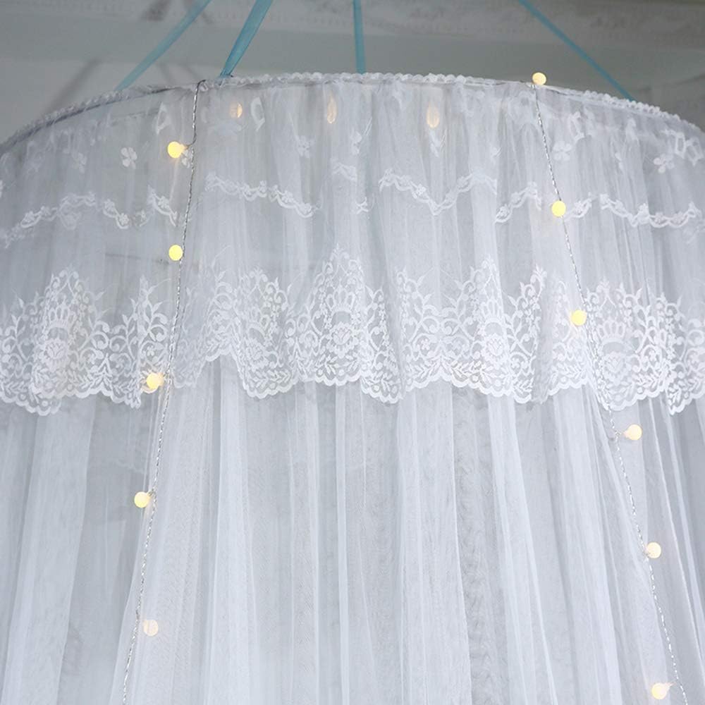 Mengersi Princess Bed Canopy Romantic Round Dome Bed Curtains Mosquito Net for King Queen Full Twin Size Bed(Round Canopy, Blue and White): Home & Kitchen