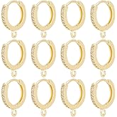 UNICRAFTALE 12Pcs Real 18K Gold Plated Huggie Hoop Earring with Loops Lever Back Dangle Rhinestone Hoop Earring Round Stud Ear Wires 16x14mm for DIY Earring Jewelry Making