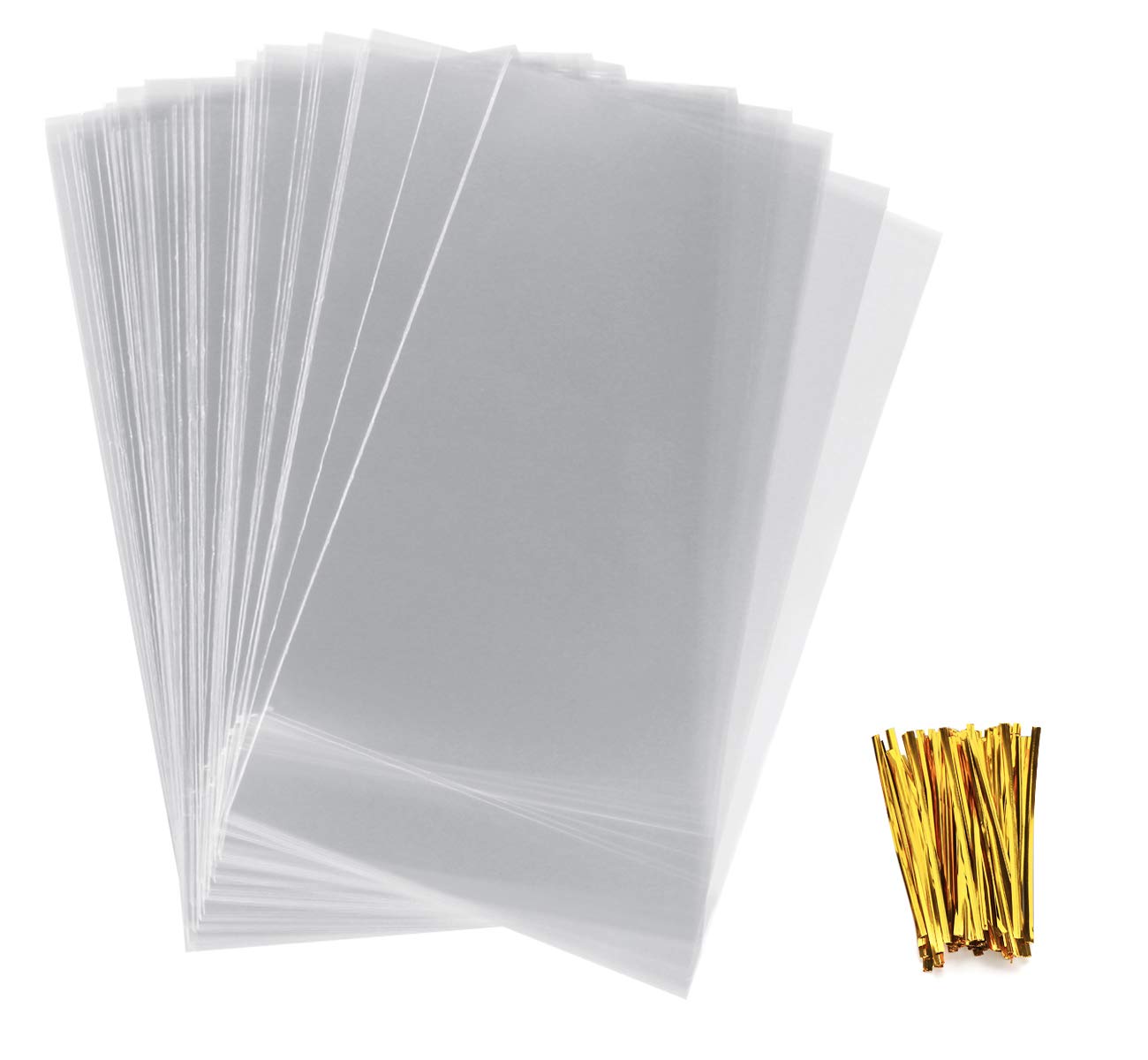 Anstore 100 Clear Cellophane Treat Bags, Sweet Party Gift Bags OPP Plastic Bags with 100 Twist Ties Valentine's Day Gift Bag for Candy Soap Cookie Chocolates, 18 x 30 cm