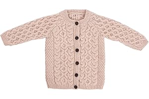 SAOL Aran Cardigan for Kids: 100% Merino Wool, Crew Neck, and Button Front - Made in Ireland