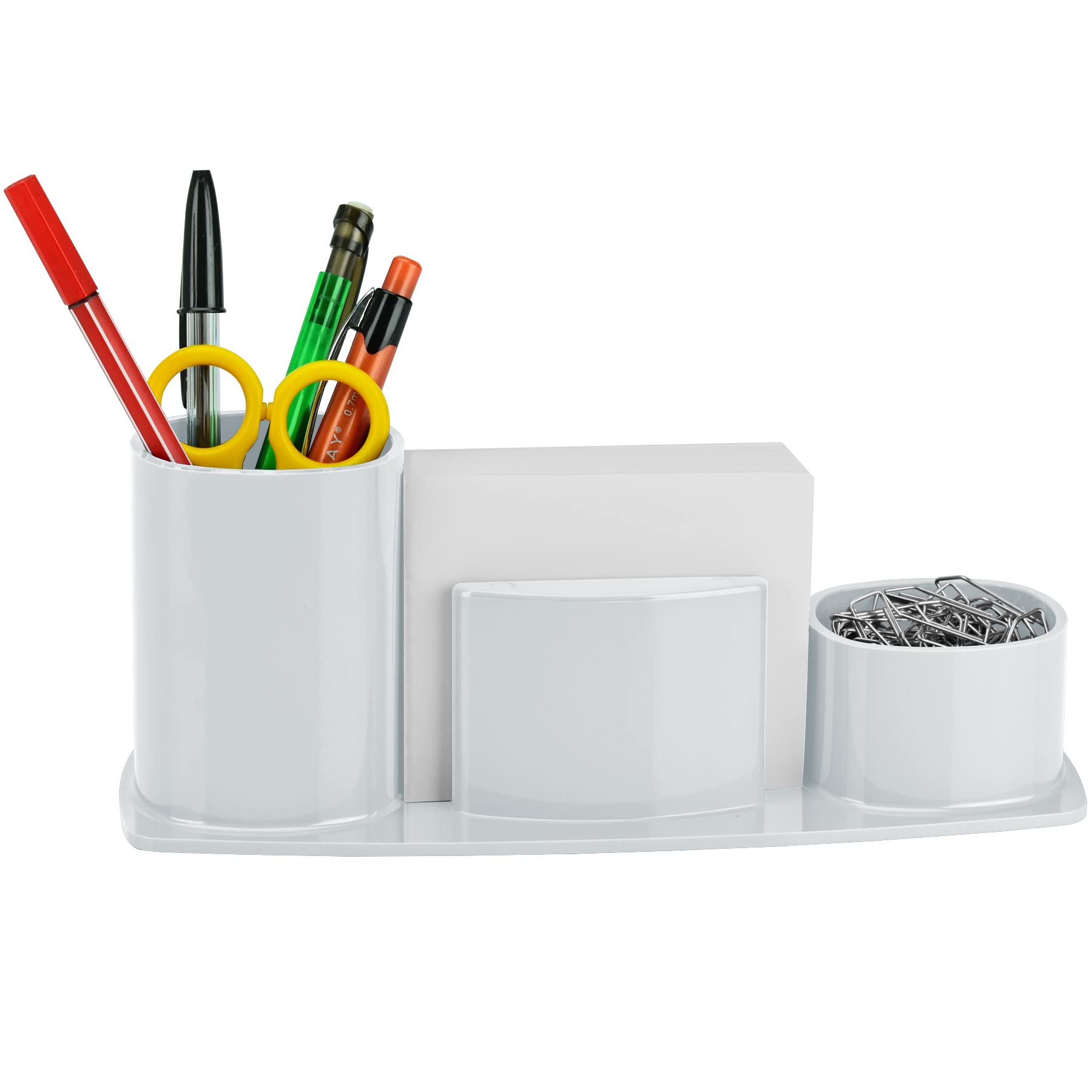 Acrimet Millennium Desk Organizer Cup Caddy – Plastic Desktop Holder for Pen, Pencil, Clips, Desk Accessories & Memo Paper – Includes 200 Sheets of Memo Paper (White Color)