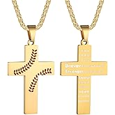 Baseball Cross Necklace for Men - Inspirational Bible Verse Pendant, Stainless Steel Chain, 22+2 inch Sports Jewelry Gift