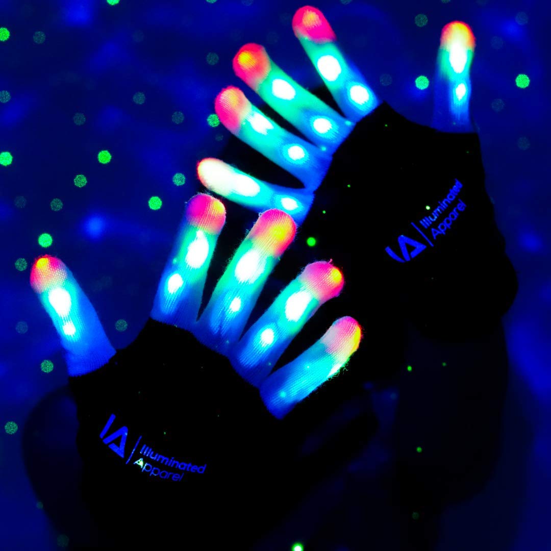 Illuminated Apparel Kids LED Light Up Flashing Gloves for Halloween Party Festival (14+ Years)