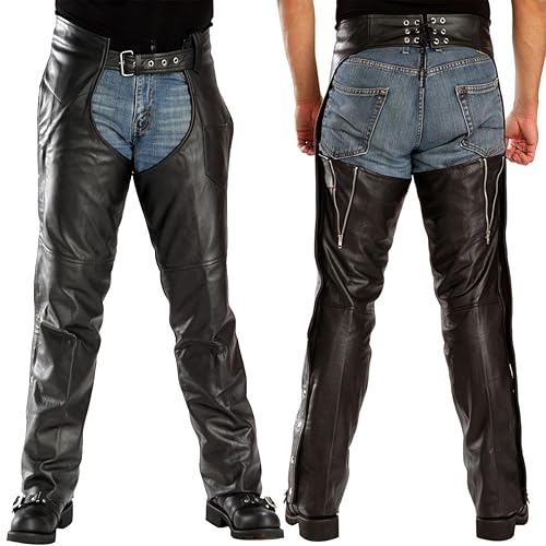 Xelement Black Leather Motorcycle Chaps Xelement B7552 Men's Black