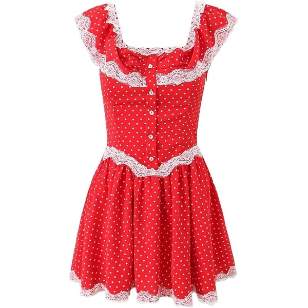 Amazon.com: Women Lace Patchwork Off Shoulder Dress Low Waist Short Sleeve  Holiday Party Mini Dresses Red S : Clothing, Shoes & Jewelry