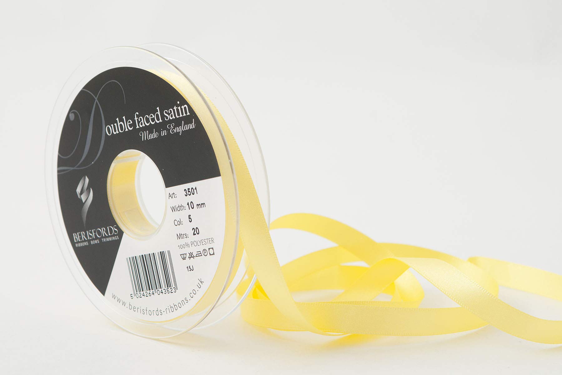 Berisfords Double FACE Poly Satin Ribbon, Lemon, 10 mm