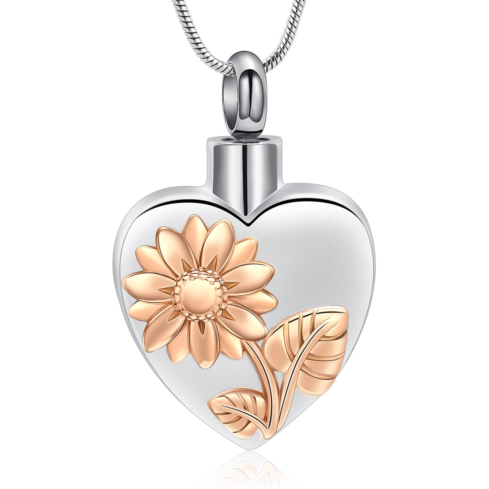 VCCWYQK Sunflower Heart Urn Necklace for Ashes Stainless Steel Daisy Flower Urn Necklace for Ashes Memorial Keepsake Jewelry for Human