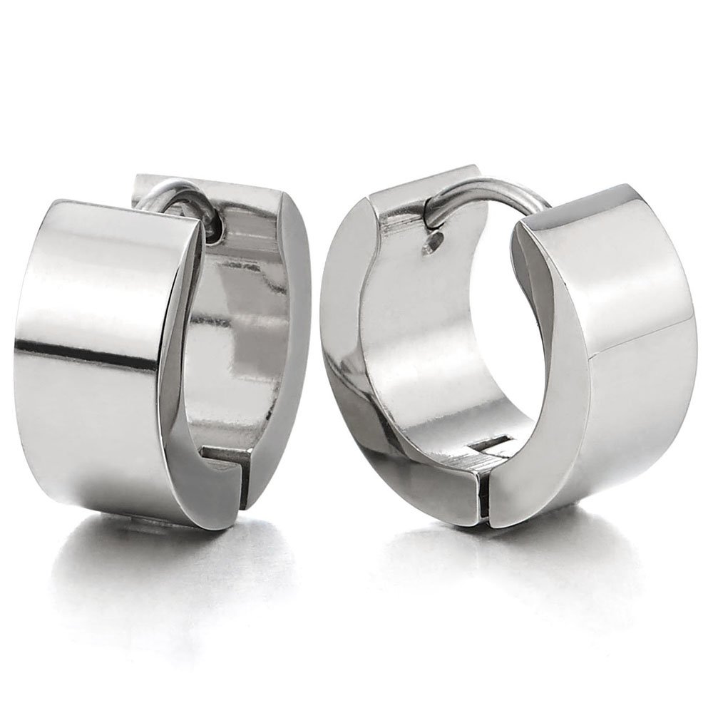 Pair Huggie Hinged Hoop Earrings Unisex Men Women — image 1