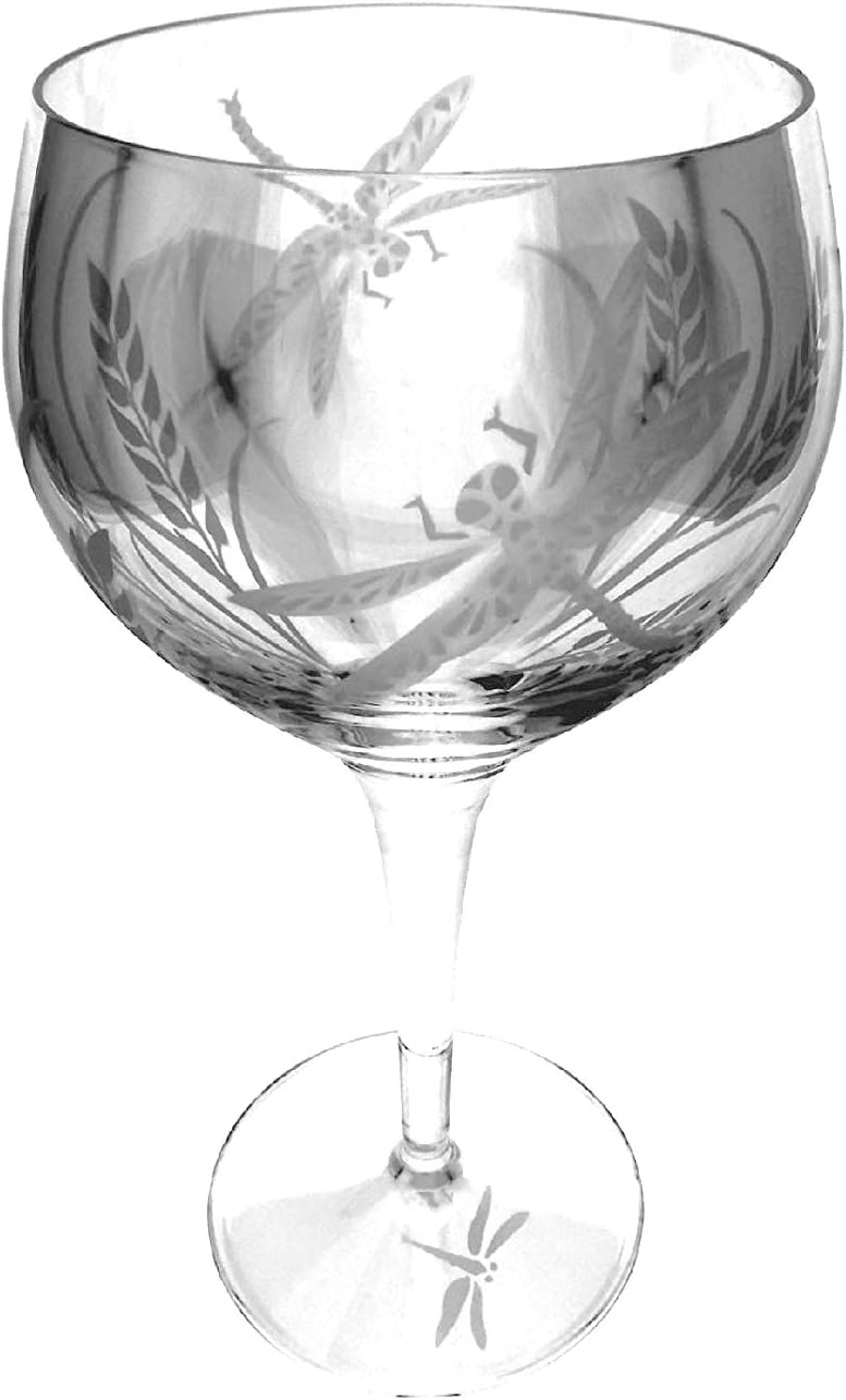 IncisoArt Hand Etched Italian Crystal Goblet Sandblasted (Sand Carved) Handmade Wine Water Glass Engraved (Dragonfly Grass, 500 Milliliter (17 Ounce) Red Wine)