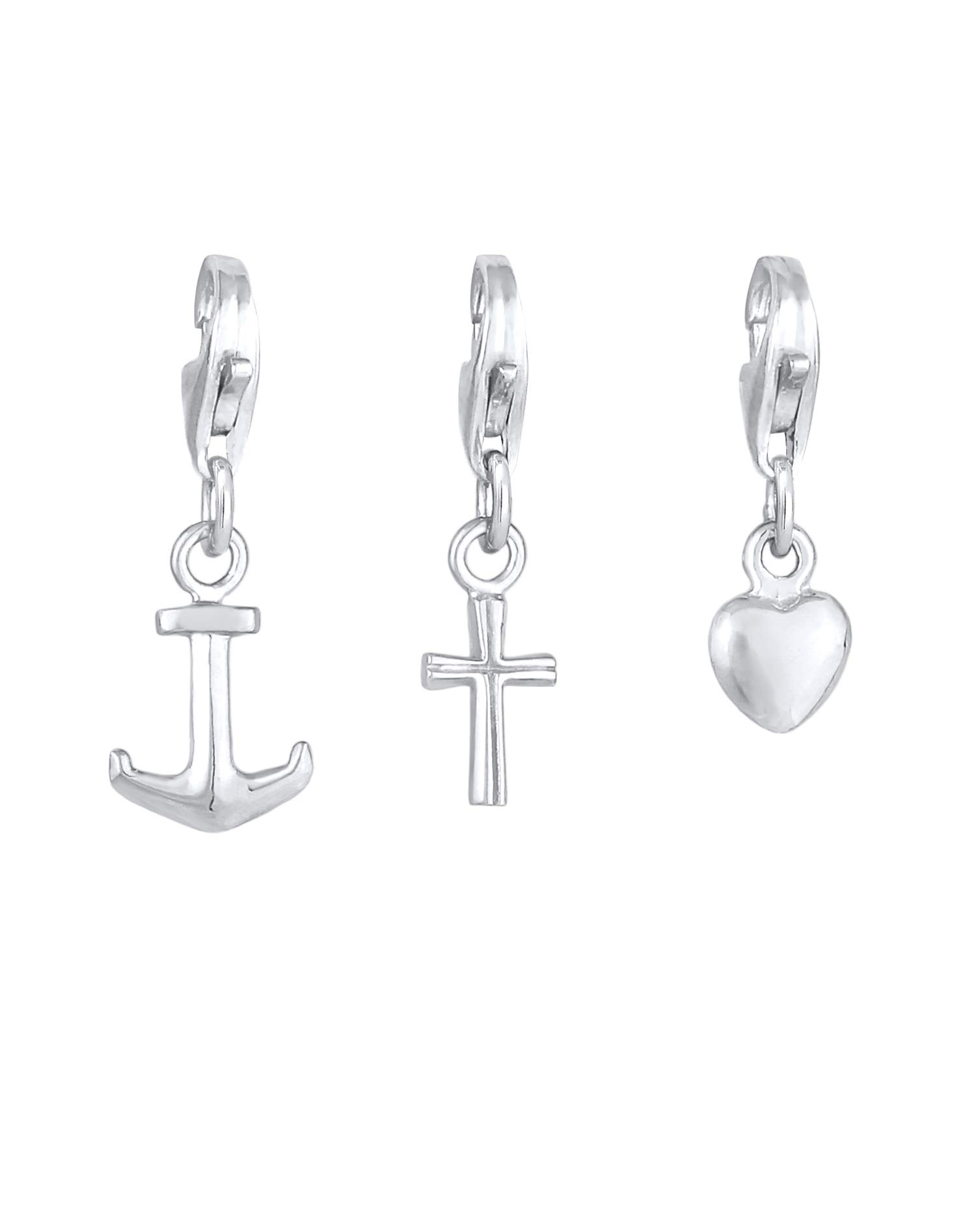 Nenalina Charm Pendant 925 Sterling Silver for Women, Heart and Anchor Charms Faith Love Hope, Fits All Standard Charm Bracelets, Color: Silver