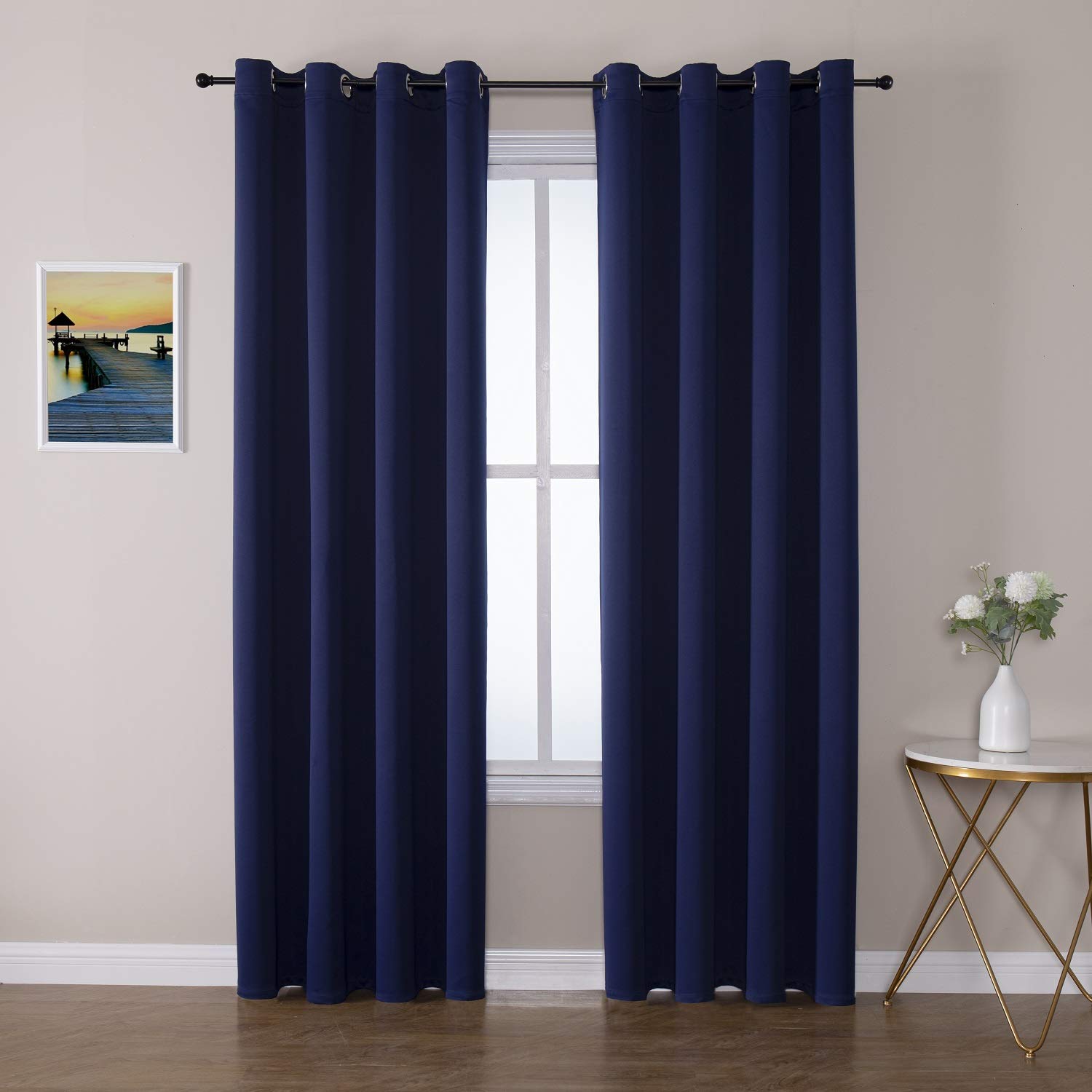Photo 1 of ChrisDowa Blackout Curtains 80 Inches Long 2 Panels Set for Living Room, Grommet Thermal Insulated Room Darkening Curtains for Bedroom (Navy Blue, 52 x 80 Inch)
