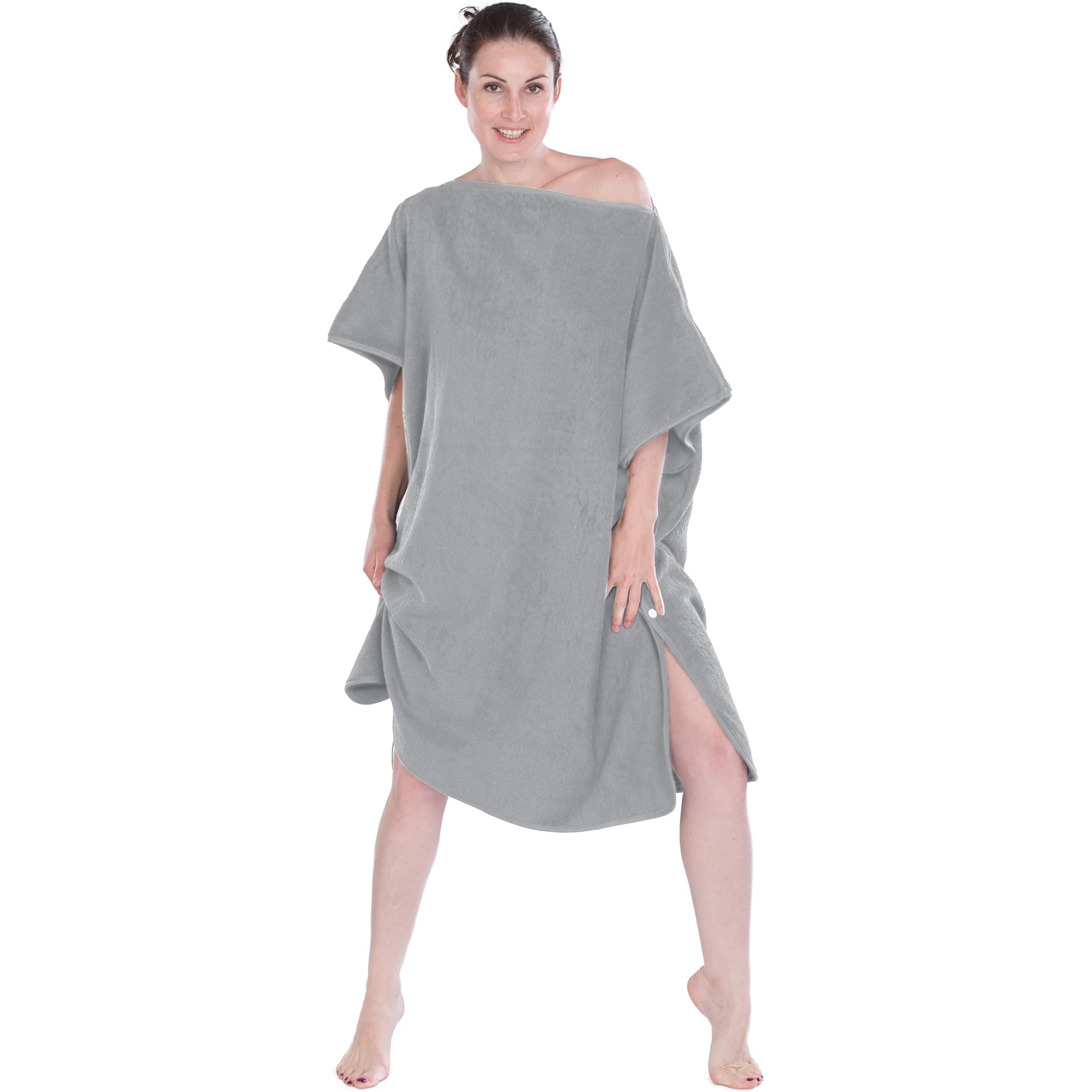 Hesørd 2 in 1 Poncho/Bath Towel for Adults Ladies and Men as a Changing Aid, Surf Poncho - Towel Made of 100% Cotton in Terry Quality, Absorbent and Soft, Grey