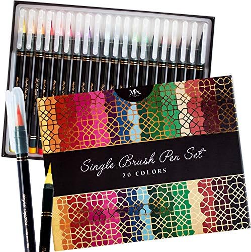 Luxury Single Brush Pen Gift Box – 20 Premium Colors, Soft, Flexible Real Brush Tips- Water Based Ink for Watercolor Effects - Ideal for Artists, Students and Calligraphers - MozArt Supplies