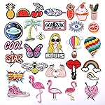 ZesGood 30 PCS 3-10CM Assorted Size Iron On Embroidered Motif Applique Glitter Sequin Decoration Patches DIY Sew on Patch Perfect for Jeans, Clothing