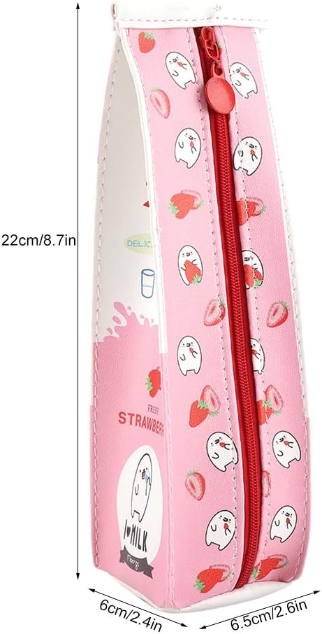 Fdit 3-Coloured Cartoon Milk Carton Stationery Bag, Waterproof PU, Large Capacity Pencil Case, Storage Bag - Image 3