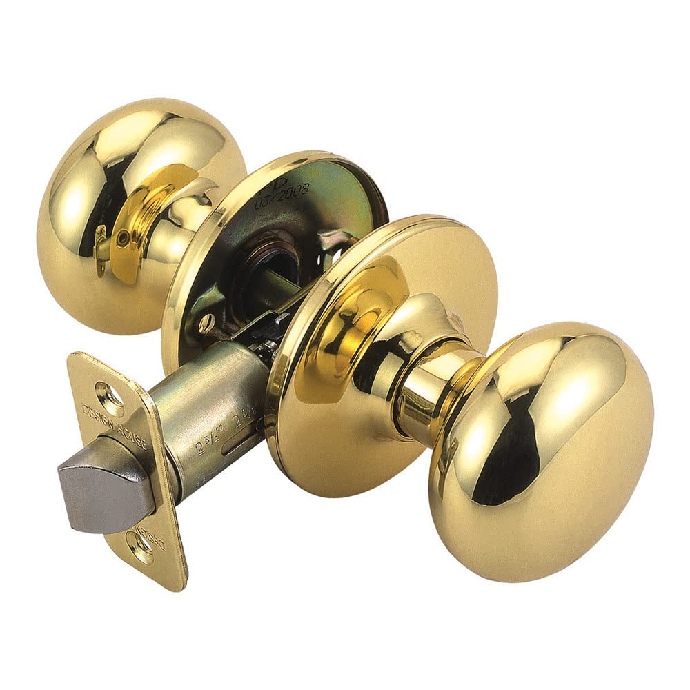 Design House 753269 Cambridge 2-Way Latch Passage Door Knob, Adjustable Backset, Polished Brass Finish