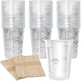 100pcs 8oz Graduated Clear Plastic Measuring Cups | 100pcs Wooden Stirring Sticks for Mixing Paint Pigments Epoxy Resins Resi