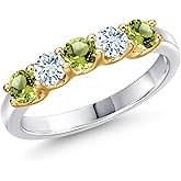 Gem Stone King 925 Silver and 10K Yellow Gold Green Peridot and Sky Blue Aquamarine Wedding-Bands Ring For Women | 0.96 Cttw | Round 3.5MM | Gemstone August Birthstone