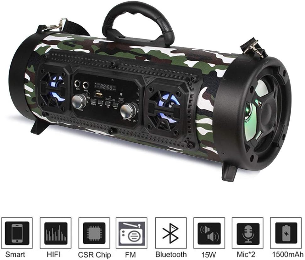 SYYSYY Portable Speaker Wireless Bluetooth Speaker Hifi Soundbar with Subwoofer Outdoor Loudspeaker with Microphone FM Radio Boombox,Green