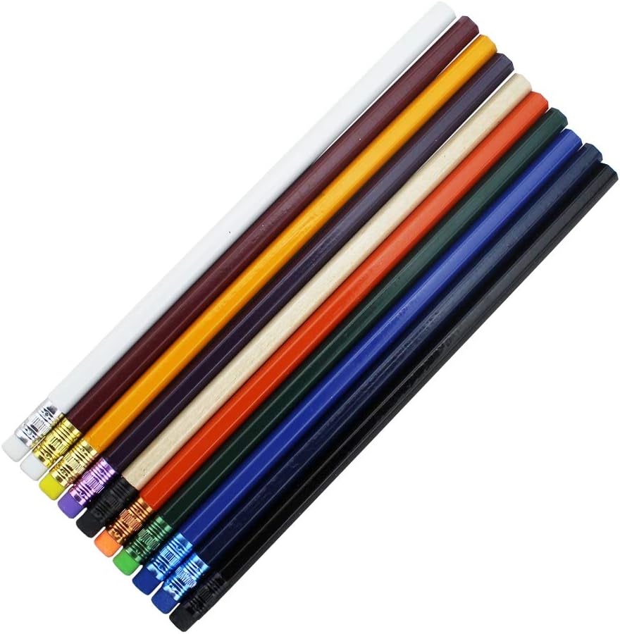 ezpencils Blank Pencils Bulk โ Hexagon Pencils โ Assorted Colors Barrel and Eraser โ Package of 10 - Non-Personalized - 2HB Black Lead - School - Office - Blanks - Non-smear eraser